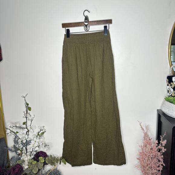ABERCROMBIE & FITCH Linen-Blend Ultra Wide Leg Pant Olive Green Sz XS {3X4} - Picture 3 of 5